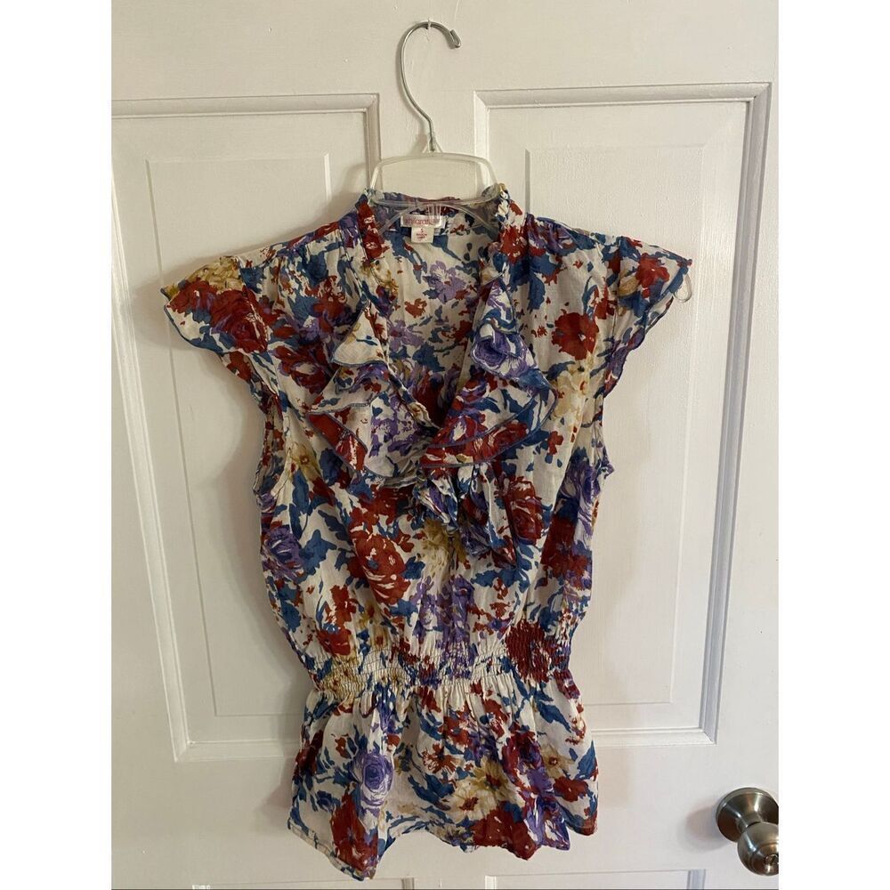 Xhiliration floral print cotton blouse size S